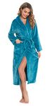 Vlazom Women Dressing Gown, Flannel Soft Robe Warm Bathrobes with Shawl Collar and Pockets for Cold Day, Peacock Blue, L(UK16-18)