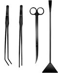 4Pcs Aquascaping Tools Kit, Long Stainless Steel Aquarium Plant Tools with Black Anti-rust Coating, Aquarium Tweezers, Scissors, and Scrapers for Aquascaping Cleaning（Magnetic Tool Holder）