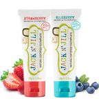 Jack N’ Jill Natural Certified Kids Toothpaste – Fluoride-Free Toddler & Baby Toothpaste with 40% Xylitol, No Sugar, Suitable from 6 Months+, Strawberry & Blueberry Flavour, Pack of 2 (50g Each)