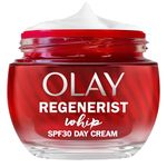 Olay Regenerist Whip Day Face Cream SPF30, Lightweight Anti-Wrinkle Firming Skincare Moisturiser, with Sun Protection, Anti-Ageing Niacinamide, Peptides, Sunscreen, Renews, Firms and Hydrates, 50ml