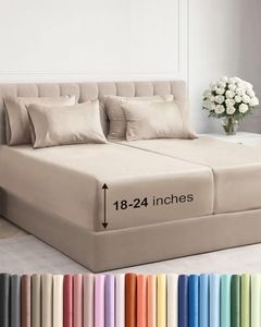Extra Deep Split King Sheet Set - 7 Piece Breathable & Cooling Sheets - Hotel Luxury Bedding Set w/18-24 Inch Extra Deep Pockets - Easy Fit - Super Soft, Wrinkle Free & Comfy - Wheat, Split King Size