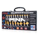 MNA Router Bit Set 25 Pieces 1/2 Inch, European Edition Router Bits Kit, Traditional Woodworking Tools, Aluminium Case