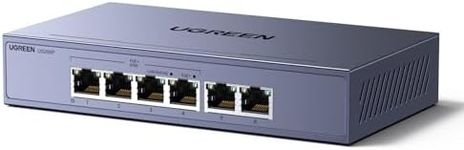 UGREEN Ethernet Switch, 6 Port PoE Switch, 4 PoE+@60W and 2 Gigabit Uplink, Plug & Play, Auto/VLAN/Extend Mode, Sturdy Metal, Desktop or Wall Mount Network Splitter Hub for Security Camera, IP Phone