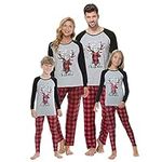 MyFav Christmas Family Pyjamas Sets Matching Long Sleeve Shirt Plaid Long Pants Nightwear Outfits for Dad Mom Kids Girls Boys (Black Grey,Kids,4Y)