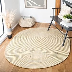 Safavieh Braided Collection BRD905D Handmade Country Cottage Reversible Jute Area Rug, 4' x 6' Oval, Gold / Ivory