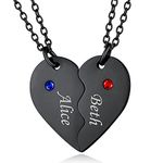 Personalized Couple Necklace Set with Name Heart Matching Pendants Birthstones Customized Best Friends Necklace Free Engraving