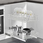 Fulgente Pull Out Cabinet Pots and Pans Organizer 11"W x 18"D 2 Tier Wire Basket for Lid Cookware Drawer Slide Out Kitchen Cupboard Organization Shelves Shelf for Pantry Roll Out Storage, Chrome