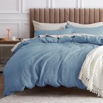 Bedsure Cotton Duvet Cover Queen - 100% Cotton Waffle Weave Grey Blue Duvet Cover Queen Size, Soft and Breathable Queen Duvet Cover Set for All Season (Queen, 90"x90")