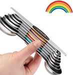 Magnetic Measuring Spoons Stainless Steel Set of 8 with Double Sided Teaspoon Tablespoon Measuring for Dry and Liquid Ingredients Colourful Fits in Spice Jars Nesting Cooking and Baking