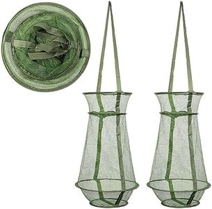 mouhike 2PCS Collapsible Fish Basket Mesh Fish Trap Portable Fish Cage Foldable Fishing Keep Net for Keeping Fish Alive, Bait Storage Crayfish Crab Minnows Shrimps Lobsters