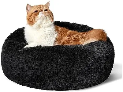 Bedsure Calming Dog Beds for Small Medium Large Dogs - Round Donut Washable Dog Bed, Anti-Slip Faux Fur Fluffy Donut Cuddler Anxiety Cat Bed, Fits up to 15-100 lbs