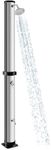 LDAILY Outdoor Shower, 10 Gallon Solar Heated Pool Shower with 360° Rotating Shower Head & Foot Tap, 7.2FT Freestanding Outside Shower Kits for Backyard, Beach, Garden (Black+Silver)