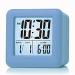 Plumeet Digital Alarm Clock Kids Alarm Clock with Snooze and Nightlight - Easy Setting Silicone Clock Display Time, Date - Loud Alarm Clock for Bedroom - Battery Powered (Baby Blue)