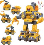 CYZAM Toys for 3 4 5 6 7 8 Year Old Boys, Construction Transforming Robot Kids Toys Cars, STEM Building Toddler Toys for Kids, 5 in 1 Take Apart Toys Christmas Birthday Gifts for Boys Girls Kids