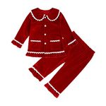 Verve Jelly Girls Long Sleeve Christmas Red Solid Color Fleece Pajamas For Children Sleepwear Tops Pants 2PCS Outfits Clothes Set 90 Red2 1-2 Years