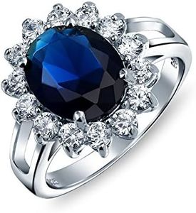 Bling Jewelry Personalizar Clásico Tradicional 5Ctw Real Azul Cz Corona Halo Oval Zafiro Cúbico Simulado Compromiso Para Mujeres Anillo De Promesa .925 Plata De Ley Personalizable