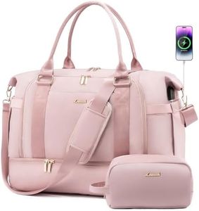 Gym Bag for Women LOVEVOOK Travel Duffel Bag with USB Charging Port, Light Pink, Medium