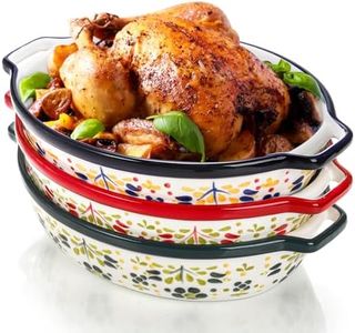 Peohud 3 Pack Ceramic Baking Dishes, 50 Oz Large Casserole Dish for Oven, Oval Au Gratin Pans, Porcelain Bakeware Set Lasagna Pans for Cooking, Cake Dinner, Kitchen, 10 x 7.9 x 2.6 Inches