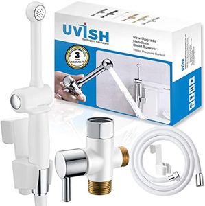 Uvish Handheld Bidet Sprayer for Toilet, White Cloth Diaper Toilet Sprayer, Hand Held Bidet Attachment Brass 7.9" Bidet Wand, Adjustable Water Jet Spray with Backflow Preventer