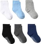 ZAPLES Baby Non Slip Grip Ankle Socks with Non Skid Soles for Infants Toddlers Kids Boys Girls, Crew boys, 3-4 Years