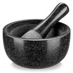 Velaze Large Mortar and Pestle Set, 100% Granite, Natural Unpolished, Herb Crusher, Spice Grinder, Stone Grinder Bowl for Making Guacamole and Pesto, 6.3 Inch Pestle and 16 oz Mortar(2 Cup)