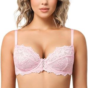 Deyllo Women’s Sheer Lace Bra Underwire Unlined Bra Full Coverage Non Padded (Light Pink,34C)