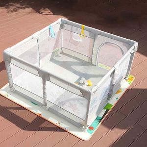 Dawnwake 120x120 cm Playpen for Baby up to 3 Years with Safety Lock & Anti-Fall Grasp Rings, and Suction Cup (Non-Foldable) - Grey