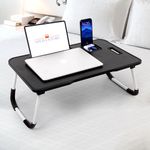 DIVIJA STORE Smart Multipurpose Foldable Laptop Table with Cup Holder, Study Table, Bed Table, Breakfast Table, Foldable and Portable/Ergonomic & Rounded Edges/Non-Slip Legs (New Black)