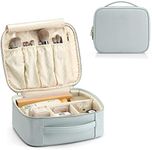 Vlando Travel Makeup Cosmetic Case Organizer Portable Storage Bag with Adjustable Dividers for Cosmetics Makeup Brushes, Girls, Women, Friends, Blue, Medium-Leather