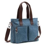 ToLFE Women Top Handle Satchel Handbags Tote Purse Shoulder Bag, Blue, Medium: (L)13.78"x(W)3.94"x(H)11.02"