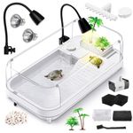 MoonOrange Upgrade Large Turtle Tank Kit(Tank+Light+Filter), Acrylic Turtle Tank Starter Kit with 2pcs Shower Heads, Bask Platform, Bottom Drain, Higher Fences, Multi-Function Area (White+Black)