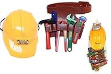 KandyToys Kids Play Pretend Dress Up Construction Helmet with Tool Belt and Toy Toolkit | Kids Toys | Builder Fancy Dress