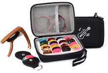 PlasMaller Guitar Pick Holder Case Bag Set, included Upgrade Capo + Guitar Strings + 30pcs Acoustic Electric Guitar Colorful Picks + Little Picks Holder (Black)