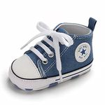 Baby Boys Girls Infant Canvas Sneakers High Top Lace up Newborn First Walkers Cribster Shoe (Denim 0-6 Months)