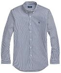 POLO RALPH LAUREN Men's Classic Fit Poplin Sport Shirt, Navy/White Stripped., XL