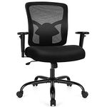 COSTWAY 400LBS Big and Tall Mesh Office Chair, Height Adjustable Computer Desk Chair with Rocking Backrest, Armrests & Lumbar Support, Ergonomic Rolling Swivel Executive Chair for Home Office, Black