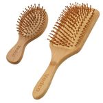 Vedco Wooden Hair Brush & Mini Brush Combo | Eco-Friendly Bamboo Brush | Hair Brushes with Bamboo Bristles | Flat Paddle Brush Combo | Ideal For Men Women-Pack of 2