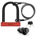 ROCKBROS Bicycle U-Lock with Mount U-Bike Lock Made of High-Strength Alloy Steel Lock for Bicycle, Motorcycle, E-Bike Red/Black