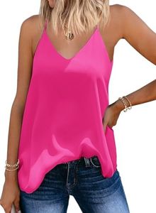 SUNAELIA Tank Tops for Women Chiffon V Neck Camisole Going Out Tops Dressy Flowy Layring Shirts Hot Pink