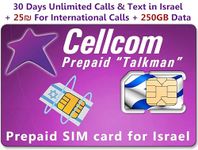 Israel Prepaid SIM Card from Cellcom, Including 30 Days Unlimited Israel Calls & Text + 30GB Data + 25 Shekel for International Calls, Fits Any Size SIM Card Micro Nano + Case iPhone Pin & User Guide