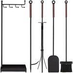 Best Choice Products 5-Piece Modern Contemporary Fireplace Tool Set for Indoor Fireplace Décor, Outdoor Fire Pit w/Poker, Tongs, Dust Pan Shovel, Brush, Ergonomic Handles - Black