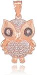 Animal Kingdom 10k Two-Tone Rose Gold Diamond Owl Bracelet Charm, 1 40 gram, White Gold Rose Gold, Diamond