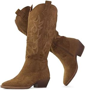 RF ROOM OF FASHION Women's Western Cowboy Knee High Boots, Tan Suede, 10