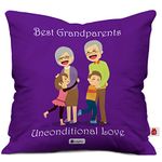 Indigifts Micro Satin and Fibre Best Grandparents Cushion Cover with Filler (Multicolour, 12x12 Inches)