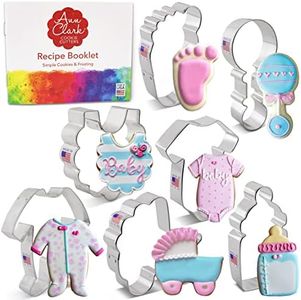 Ann Clark Lot de 7 emporte-pièces pour fête prénatale Fabriqué aux États-Unis par Ann Clark, Onesie, bavoir, hochet, bouteille, chariot, pieds, pyjama