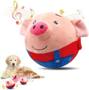 Active Moving Pet Plush Toy, 2026 New Interactive Dog Toys for Small Large Dogs, Rechargeable Moving Interactive Squeaky Toy Pet Bouncing Ball Plush Toy to Keep Them Busy (Pig-Red)