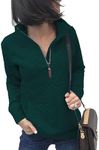 BTFBM Women Fashion Sweatshirts Quilted Pattern Lightweight Zipper Long Sleeve Plain Casual Christmas Pullovers Shirts Tops (Dark Green, Medium)