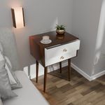 ETIQUETTE ART Modern Bedside Table with Solid Wood Legs, Minimalist and Practical End Side Table with Drawer Storage, Easy Assembly (Black White) (Brown White)