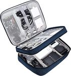 PETRICE Gadget Organizer Travel Cable Accessories Bag Double Layer Electronics Organizer Portable Storage Case for Cable, Cord, Charger, Adapter, Power Bank, Hard Drives - Dark Blue, Nylon