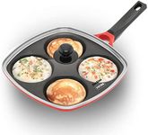 Hawkins 30 cm Die-Cast Multi Snack Pan with Glass Lid, Nonstick Mini Uttapam Tawa, Pancake Pan, Red (DCMS30G)